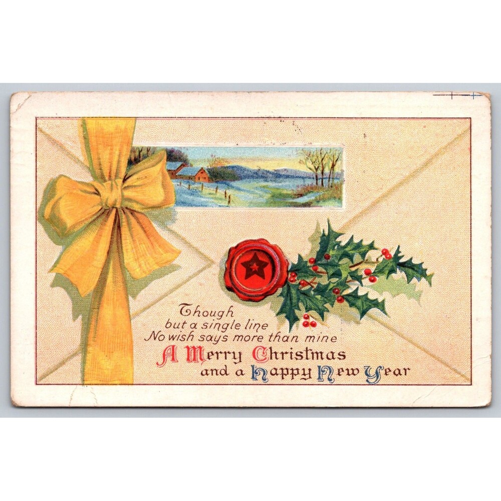 Postcard Merry Christmas Happy New Year Holly Embossed Posted 1918 Spanish Flu